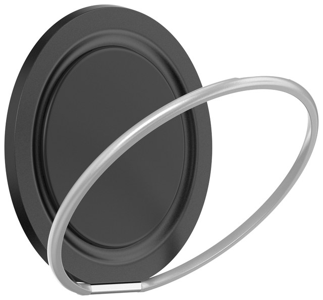 PopSockets Low-Pro Grip & Stand in black with the metal ring swung out