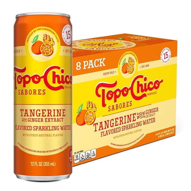 Topo Chico Sabores Tangerine with Ginger sparkling water can and 8-pack